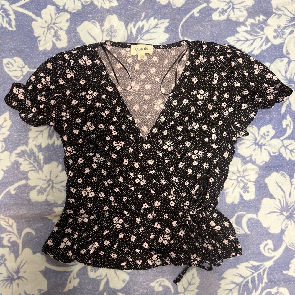 Meraki Black Floral Blouse